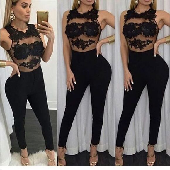 Black sheer jumpsuit - Picture 1 of 8